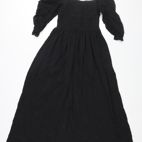 Hush Womens Black Cotton A-Line Size 8 Square Neck Pullover - Rouched Bodice