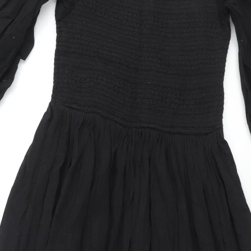 Hush Womens Black Cotton A-Line Size 8 Square Neck Pullover - Rouched Bodice