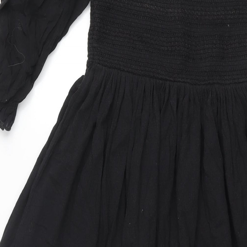 Hush Womens Black Cotton A-Line Size 8 Square Neck Pullover - Rouched Bodice