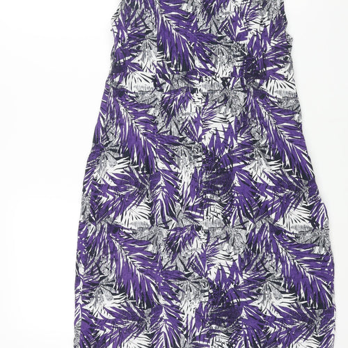 Maine Womens Purple Geometric Linen Shift Size 12 V-Neck Zip - Plant Print