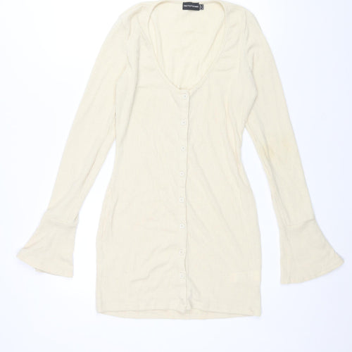 PRETTYLITTLETHING Womens Ivory Polyester Bodycon Size 12 V-Neck Button - Ribbed