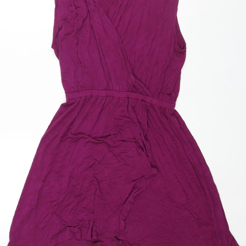 Marks and Spencer Womens Purple Viscose Wrap Dress Size 14 V-Neck Pullover