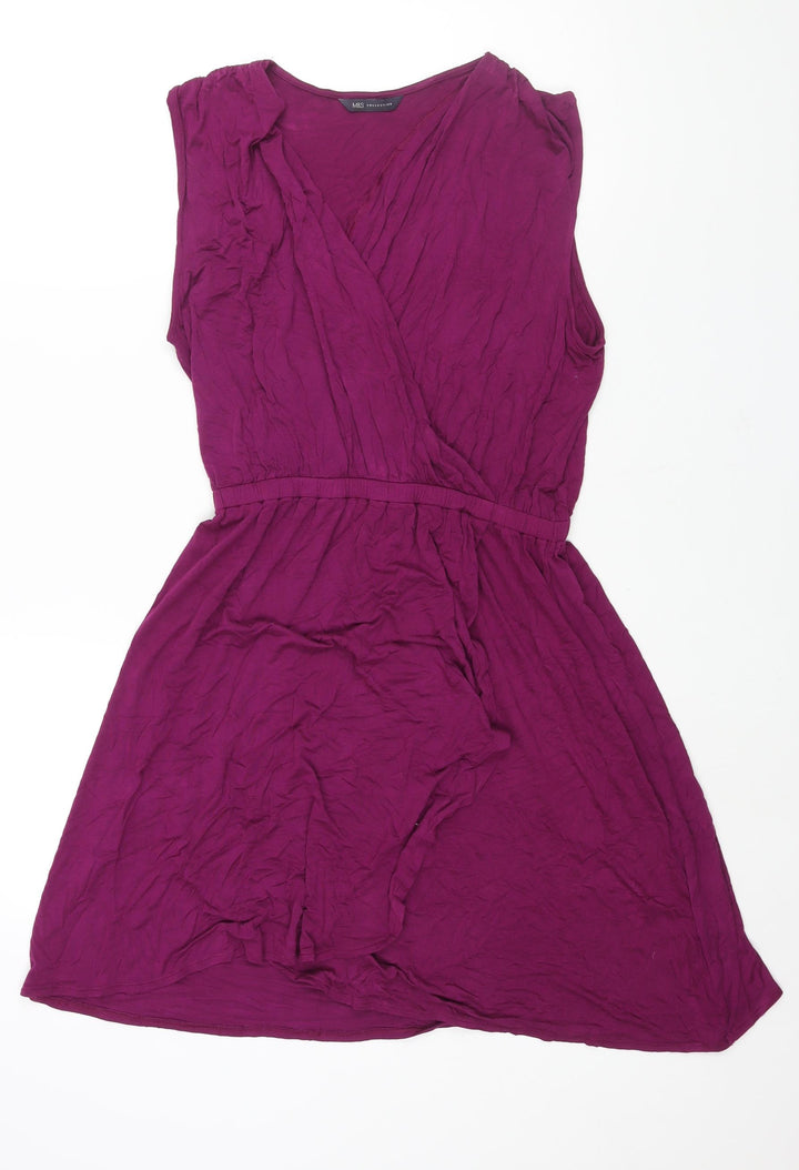 Marks and Spencer Womens Purple Viscose Wrap Dress Size 14 V-Neck Pullover