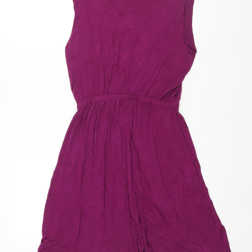 Marks and Spencer Womens Purple Viscose Wrap Dress Size 14 V-Neck Pullover