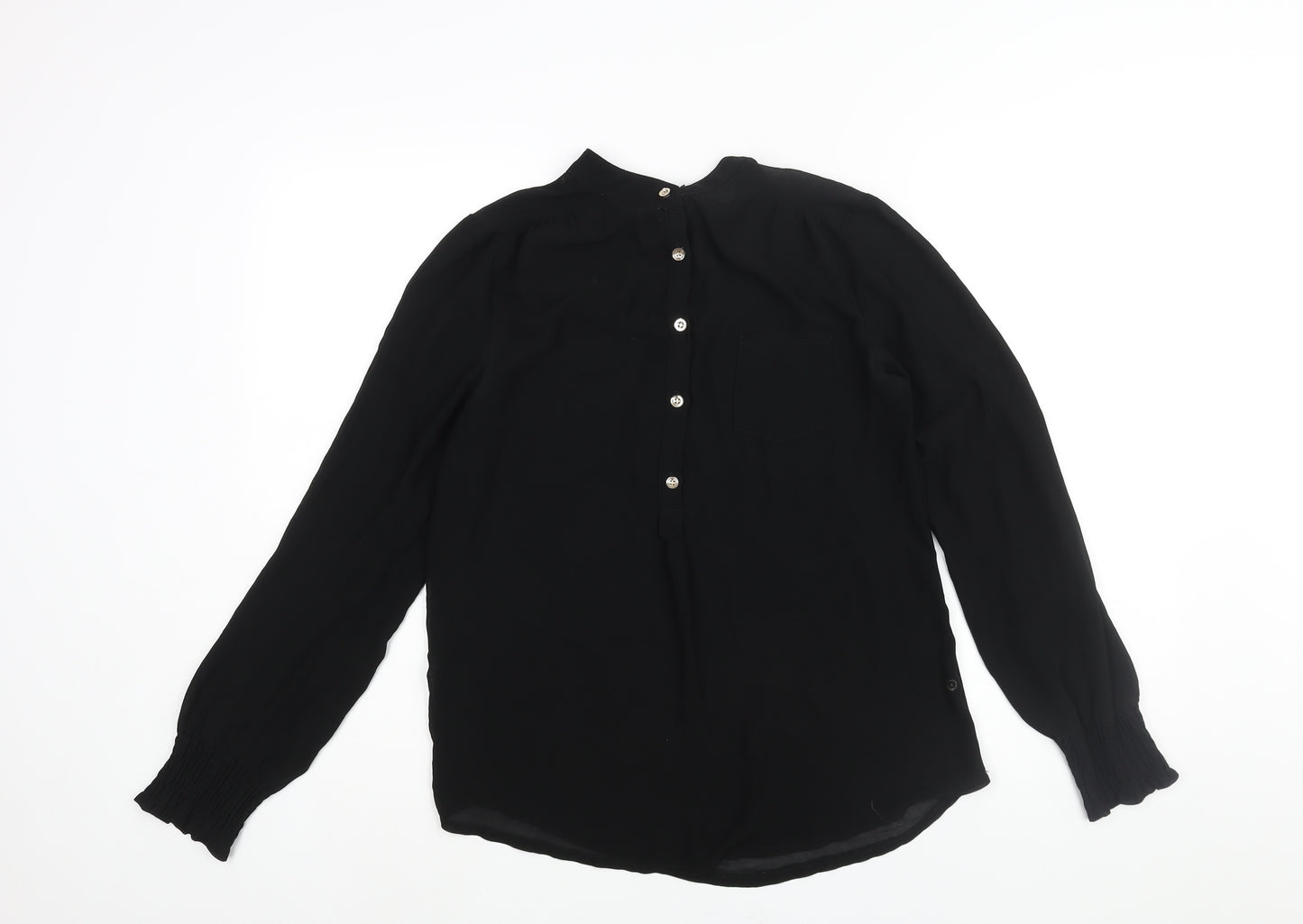 Marks and Spencer Womens Black Polyester Basic Blouse Size 10 Round Neck
