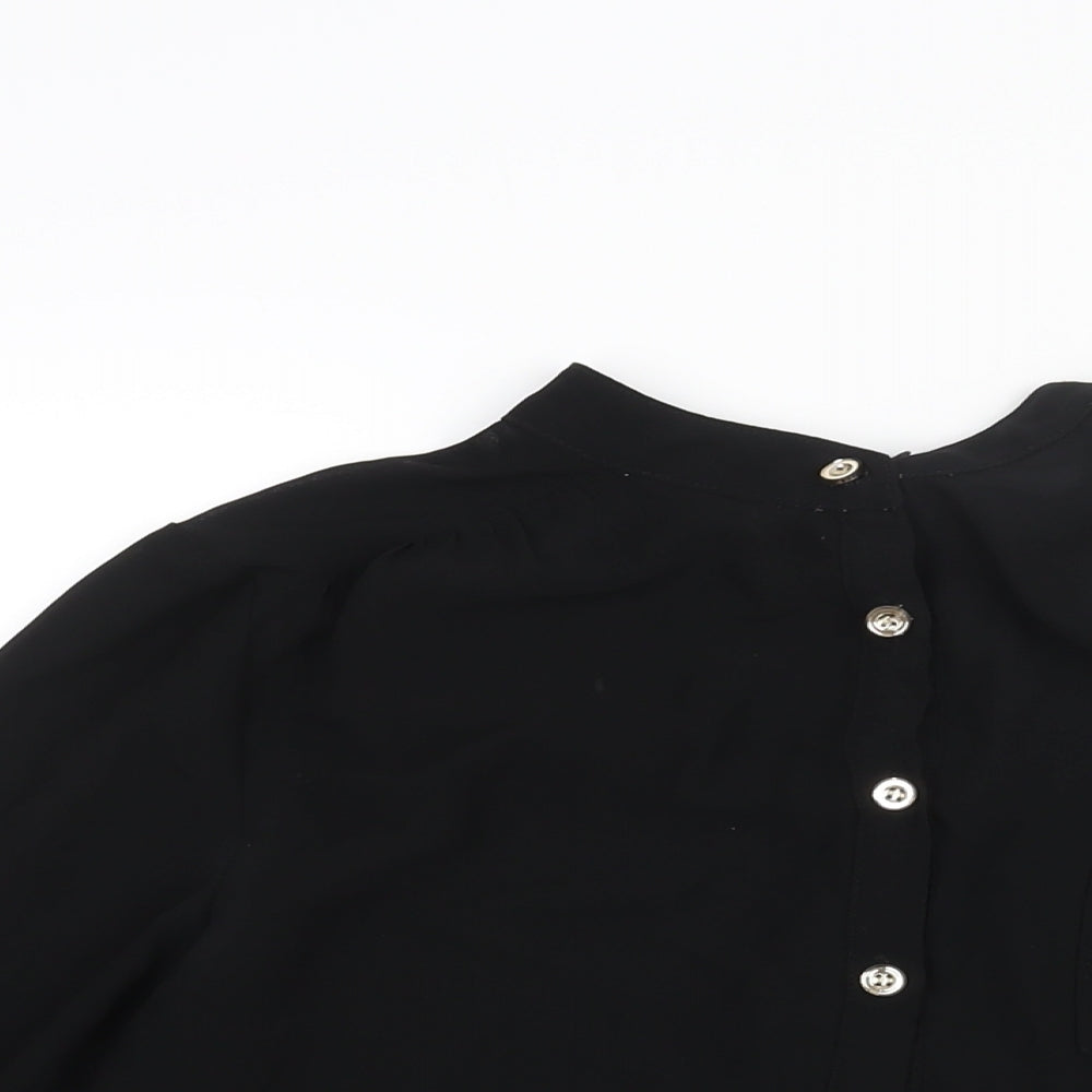 Marks and Spencer Womens Black Polyester Basic Blouse Size 10 Round Neck