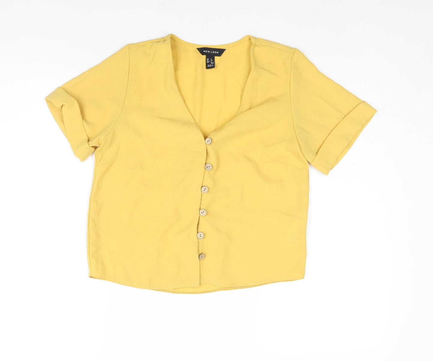 New Look Womens Yellow Polyester Basic Blouse Size 6 V-Neck