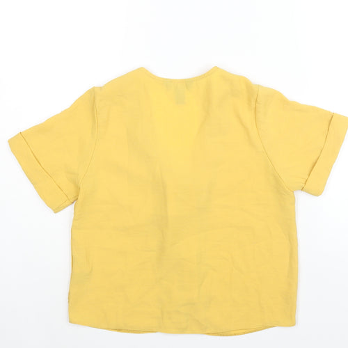 New Look Womens Yellow Polyester Basic Blouse Size 6 V-Neck
