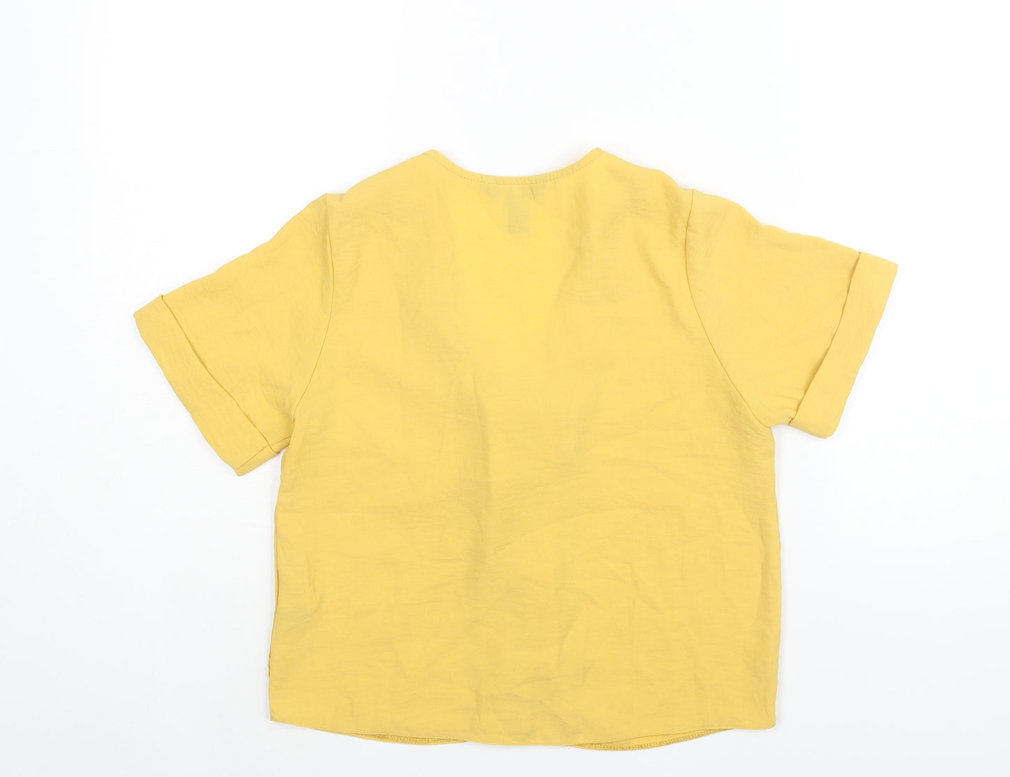 New Look Womens Yellow Polyester Basic Blouse Size 6 V-Neck