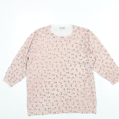 Debenhams Womens Pink Round Neck Geometric Viscose Pullover Jumper Size 16 - Bird Print