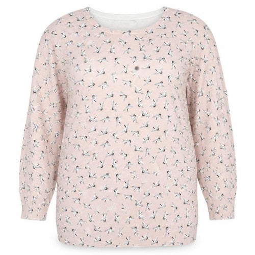 Debenhams Womens Pink Round Neck Geometric Viscose Pullover Jumper Size 16 - Bird Print