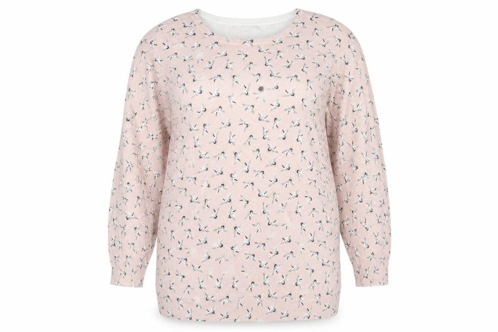Debenhams Womens Pink Round Neck Geometric Viscose Pullover Jumper Size 16 - Bird Print