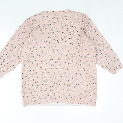 Debenhams Womens Pink Round Neck Geometric Viscose Pullover Jumper Size 16 - Bird Print