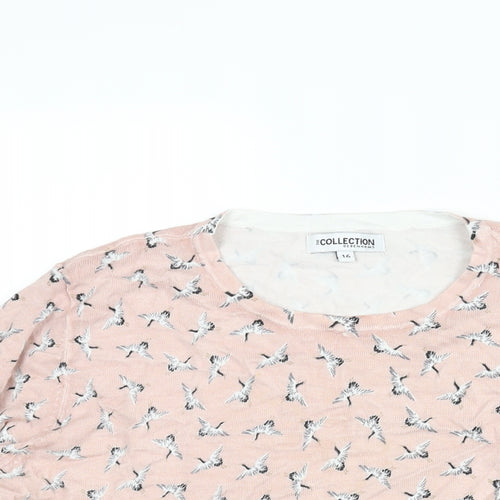Debenhams Womens Pink Round Neck Geometric Viscose Pullover Jumper Size 16 - Bird Print