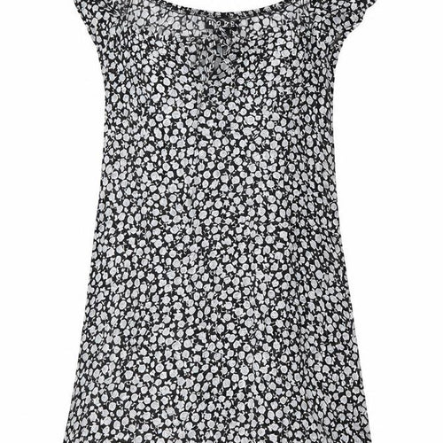 Motel Womens Black Floral Viscose Mini Size S Scoop Neck Tie