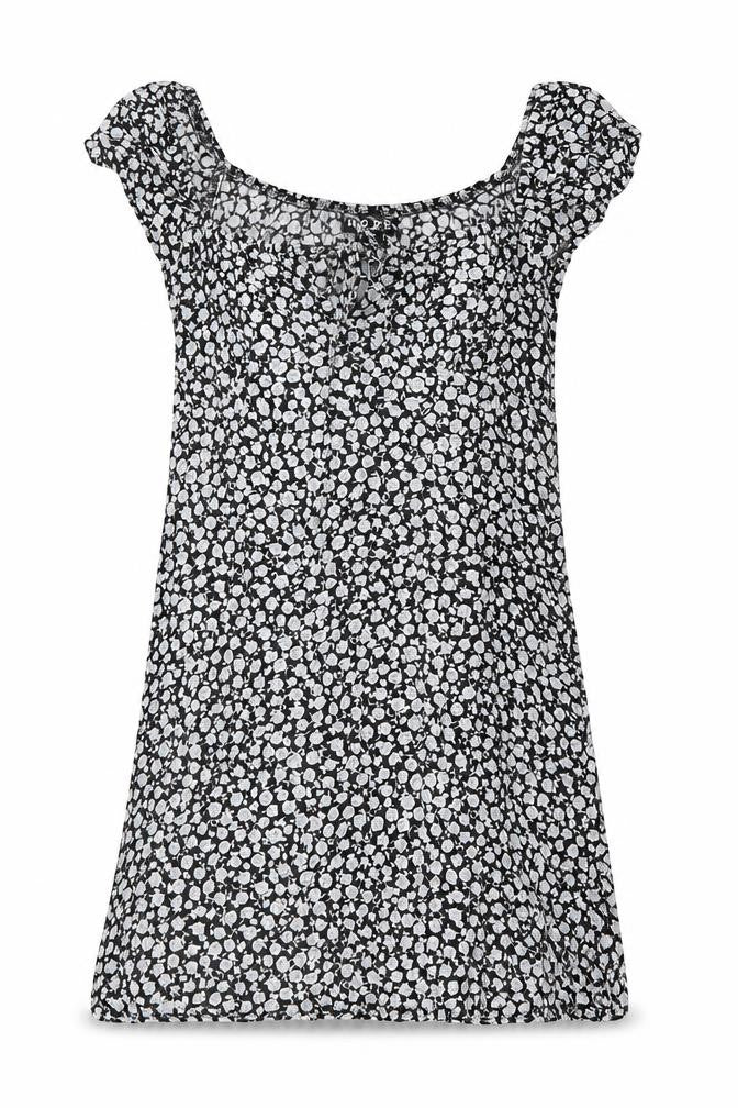 Motel Womens Black Floral Viscose Mini Size S Scoop Neck Tie