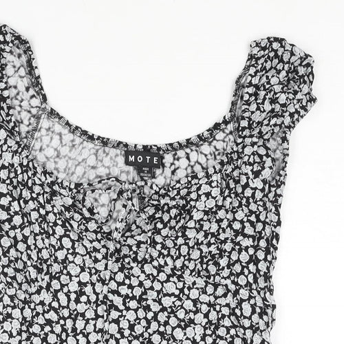 Motel Womens Black Floral Viscose Mini Size S Scoop Neck Tie