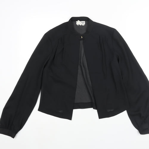 Jersey Masters Womens Black Polyester Basic Blouse Size 12 Round Neck - Semi Sheer Open Front
