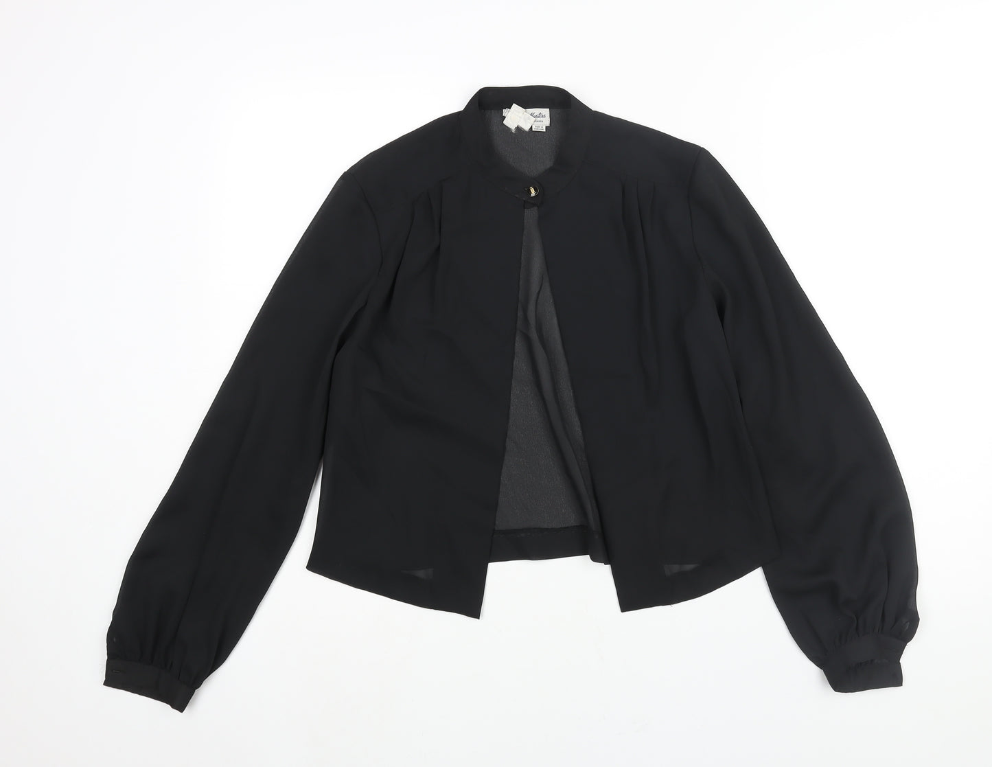 Jersey Masters Womens Black Polyester Basic Blouse Size 12 Round Neck - Semi Sheer Open Front