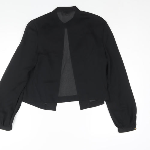 Jersey Masters Womens Black Polyester Basic Blouse Size 12 Round Neck - Semi Sheer Open Front