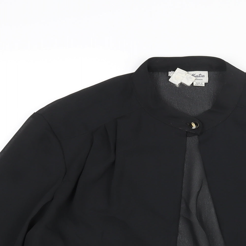Jersey Masters Womens Black Polyester Basic Blouse Size 12 Round Neck - Semi Sheer Open Front