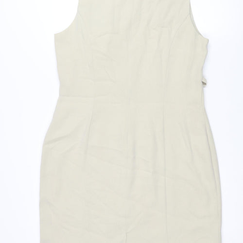 Kaliko Womens Beige Polyester Pencil Dress Size 16 Round Neck Zip - Vewnted Belt Detail