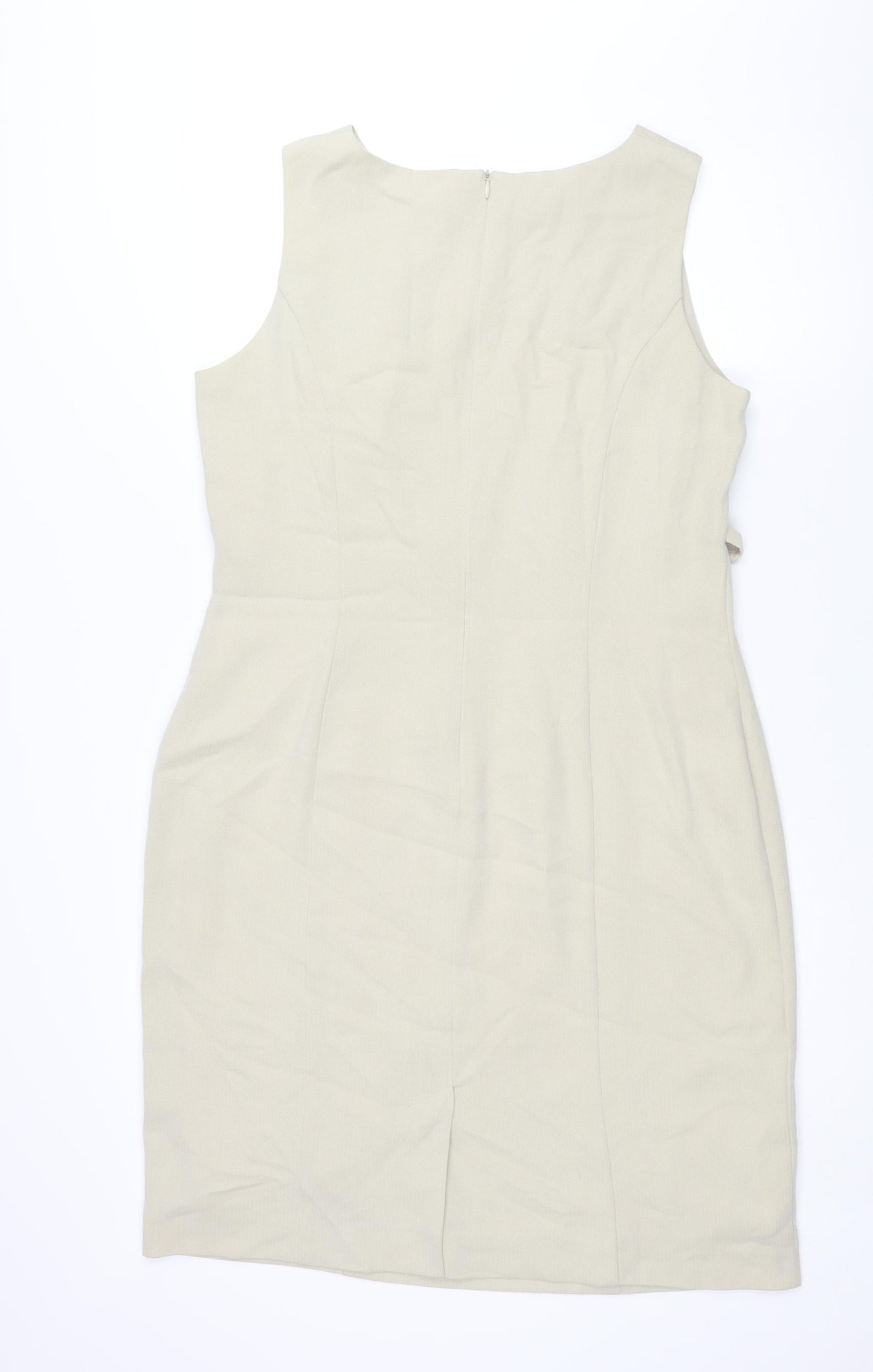 Kaliko Womens Beige Polyester Pencil Dress Size 16 Round Neck Zip - Vewnted Belt Detail