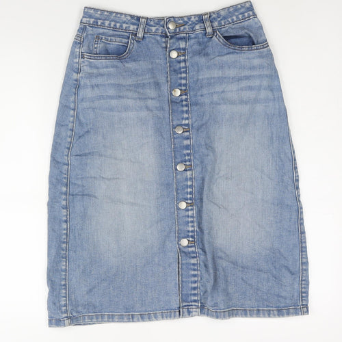 TU Womens Blue Cotton A-Line Skirt Size 10 Button