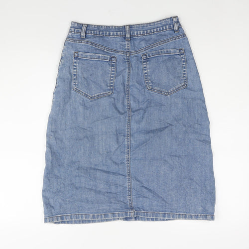 TU Womens Blue Cotton A-Line Skirt Size 10 Button