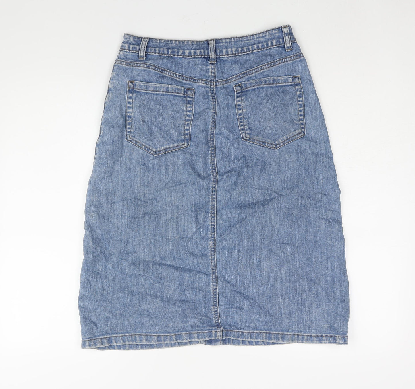 TU Womens Blue Cotton A-Line Skirt Size 10 Button