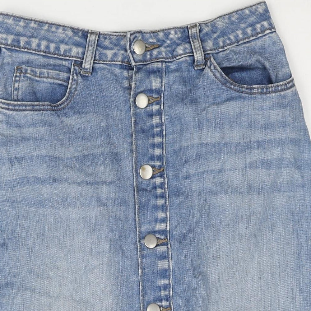 TU Womens Blue Cotton A-Line Skirt Size 10 Button