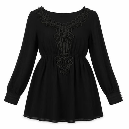 Frock and Frill Womens Black Polyester A-Line Size 10 Scoop Neck Pullover - Lace Detail Belted