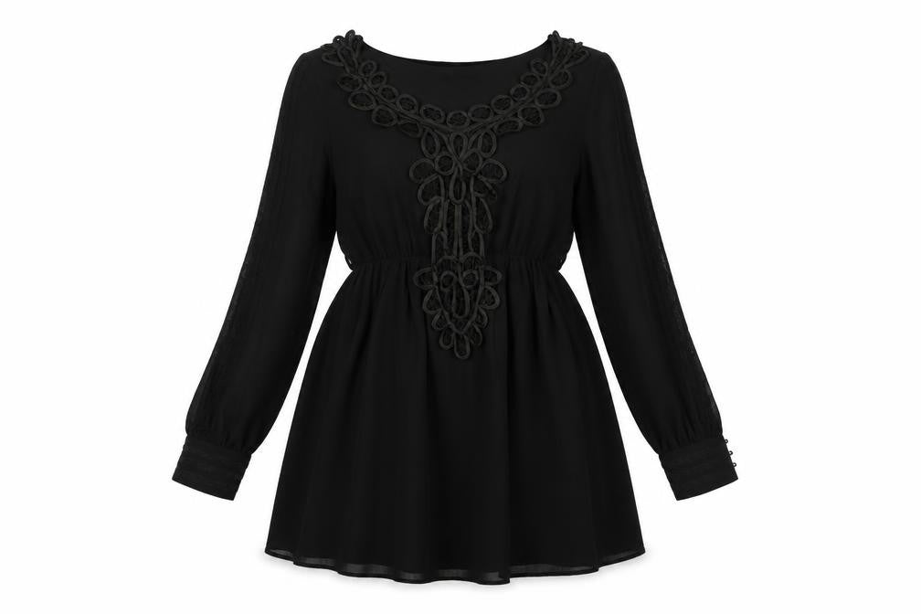 Frock and Frill Womens Black Polyester A-Line Size 10 Scoop Neck Pullover - Lace Detail Belted