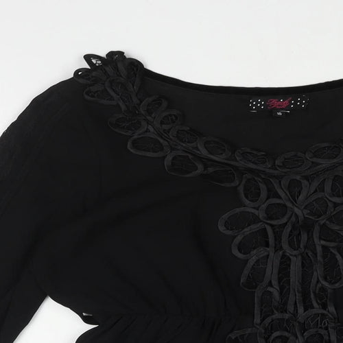 Frock and Frill Womens Black Polyester A-Line Size 10 Scoop Neck Pullover - Lace Detail Belted