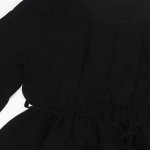 Frock and Frill Womens Black Polyester A-Line Size 10 Scoop Neck Pullover - Lace Detail Belted
