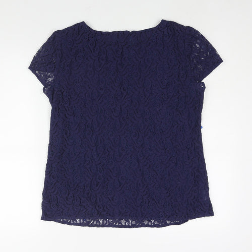 LOFT Womens Blue Nylon Basic Blouse Size M Round Neck - Sequin Detail