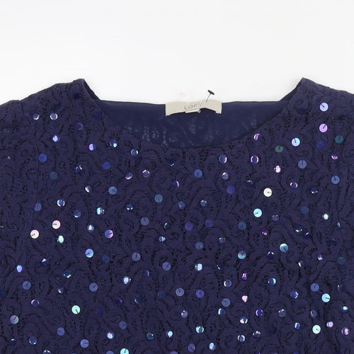 LOFT Womens Blue Nylon Basic Blouse Size M Round Neck - Sequin Detail