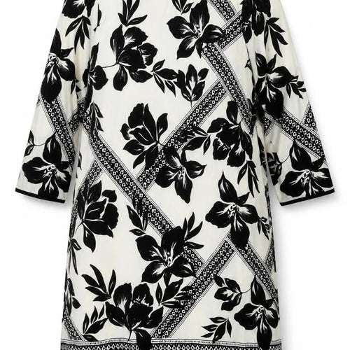 M&Co Womens Ivory Geometric Polyester Shift Size 14 Boat Neck Pullover - Lace Trim Floral Print