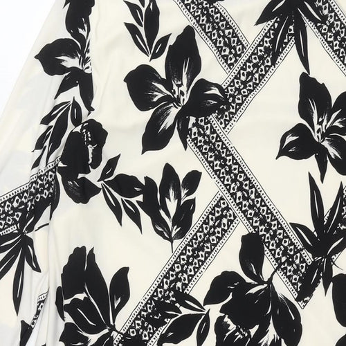 M&Co Womens Ivory Geometric Polyester Shift Size 14 Boat Neck Pullover - Lace Trim Floral Print