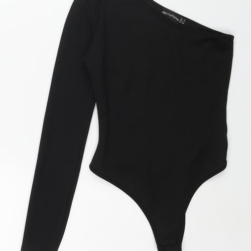 PRETTYLITTLETHING Womens Black Polyester Bodysuit One-Piece Size 8 Snap