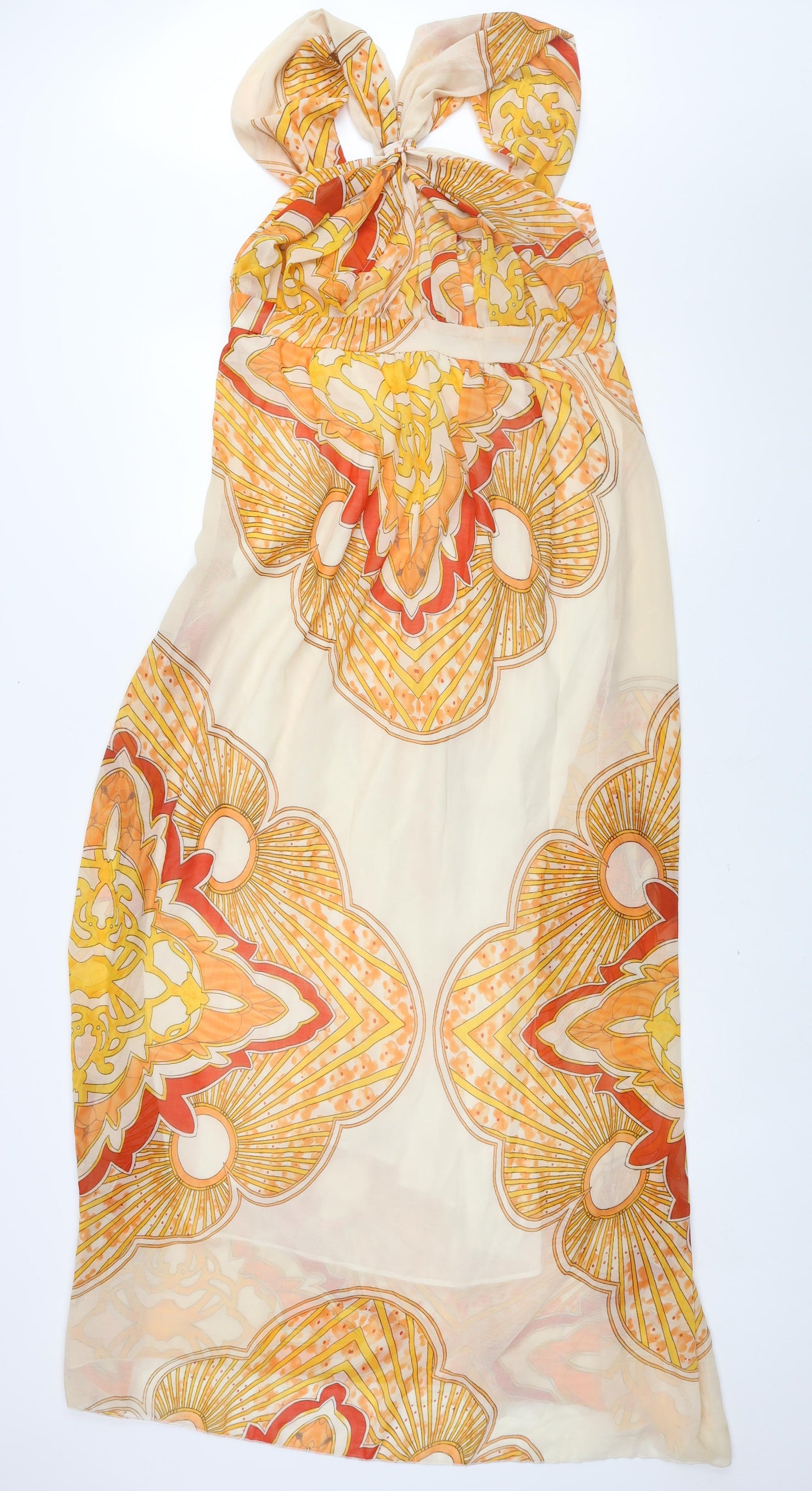 Boohoo Womens Yellow Geometric Polyester Maxi Size 16 Halter Pullover