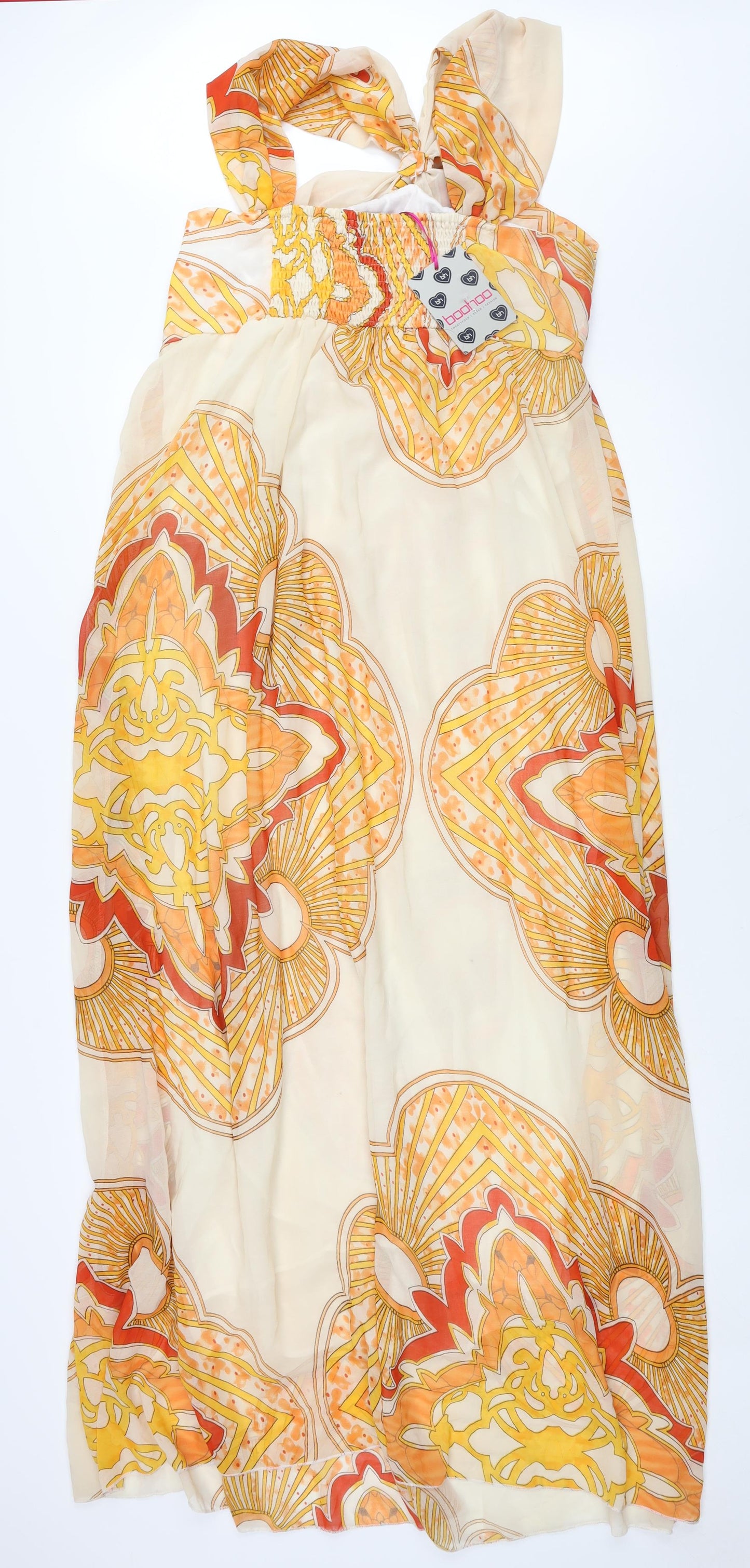 Boohoo Womens Yellow Geometric Polyester Maxi Size 16 Halter Pullover