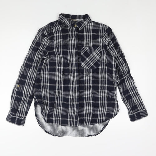 Marks and Spencer Womens Blue Check Cotton Basic Button-Up Size 8 Collared