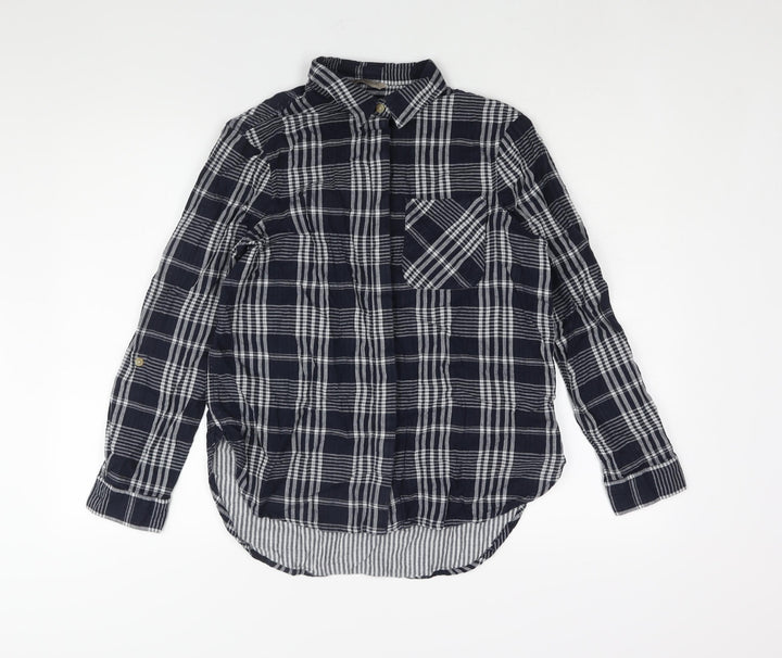 Marks and Spencer Womens Blue Check Cotton Basic Button-Up Size 8 Collared