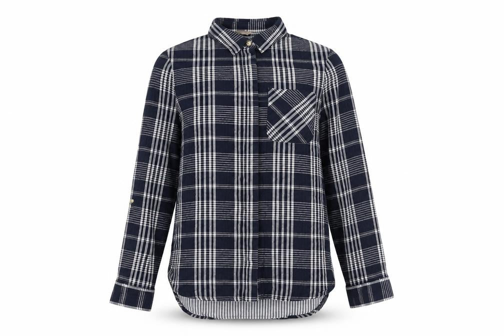 Marks & Spencer Womens Blue Check Cotton Basic Button-Up Size 8 Collared