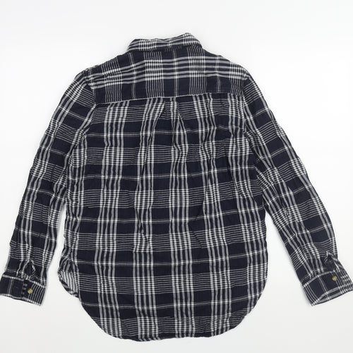 Marks and Spencer Womens Blue Check Cotton Basic Button-Up Size 8 Collared