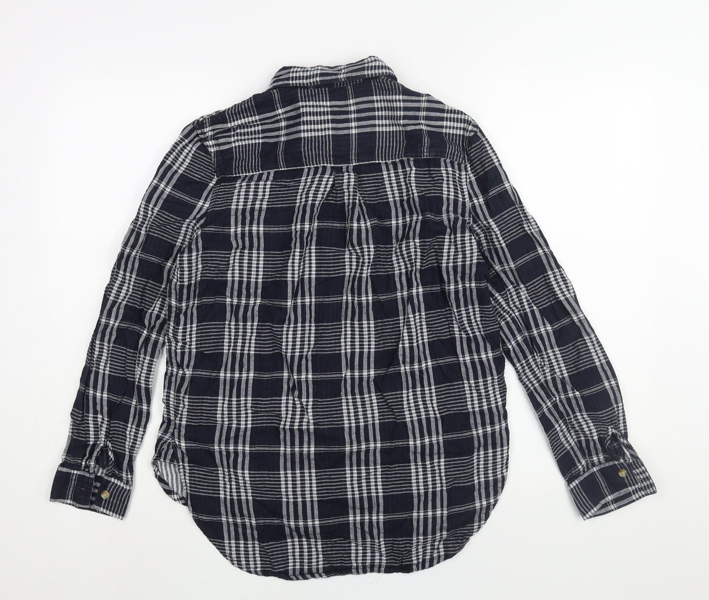 Marks and Spencer Womens Blue Check Cotton Basic Button-Up Size 8 Collared