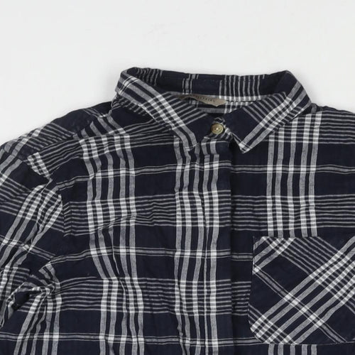 Marks and Spencer Womens Blue Check Cotton Basic Button-Up Size 8 Collared