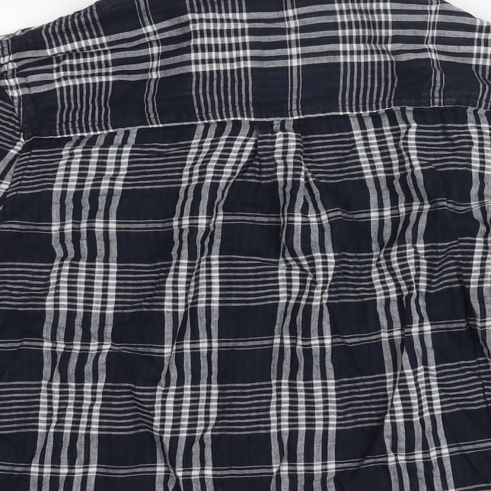 Marks and Spencer Womens Blue Check Cotton Basic Button-Up Size 8 Collared