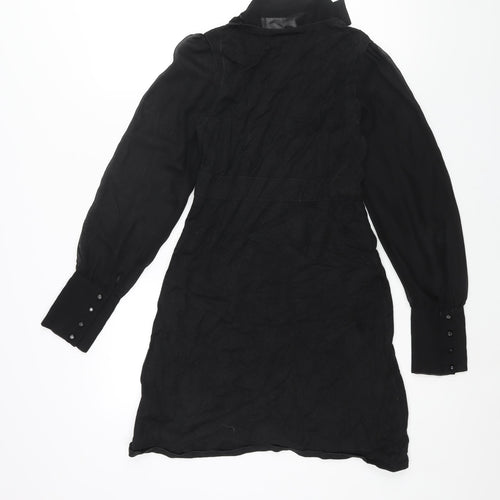 Oasis Womens Black Acrylic Jumper Dress Size 10 V-Neck Pullover - Bow Detail Semi Sheer Sleeves
